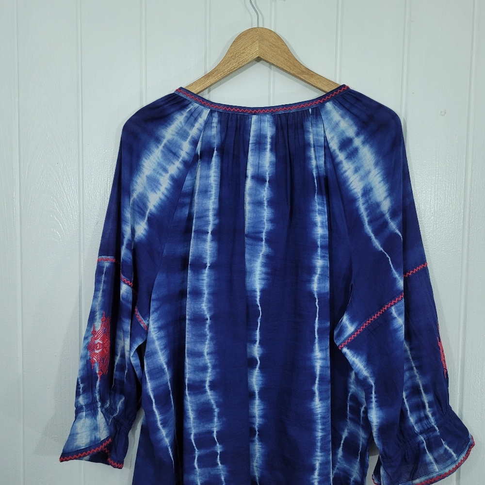 Chicos 4 Womens Sz 20/22 Blue White Tie Dye Tunic Pink Embroidery With Tassels - Picture 9 of 15